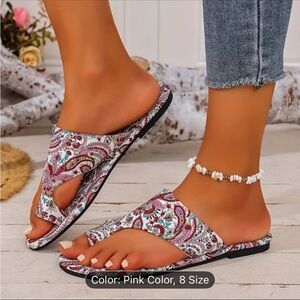 Paisley Print Women's Slide Sandals - Multicolor